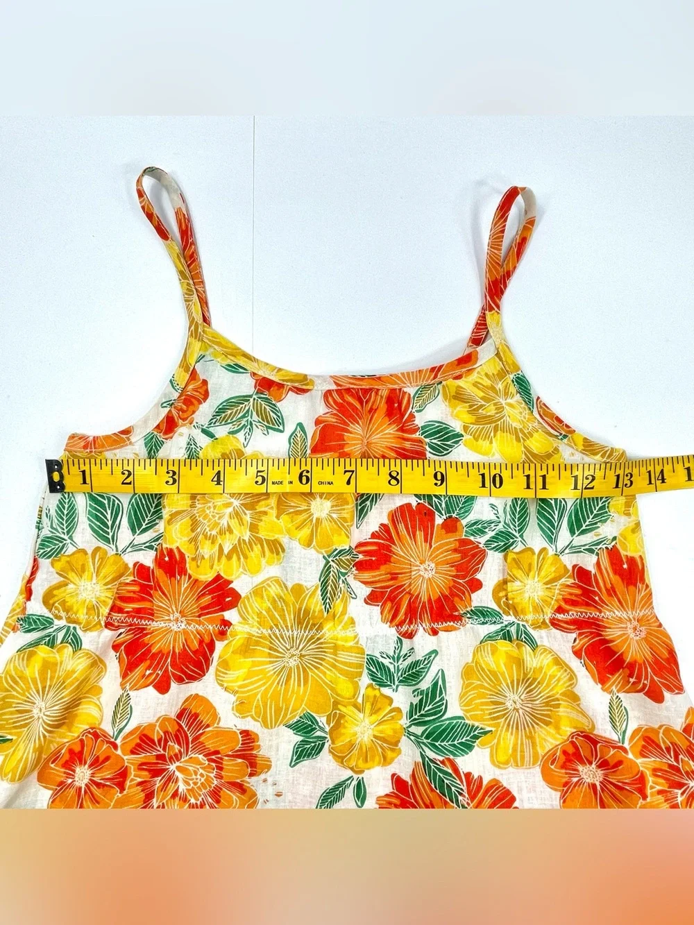 ZARA Kid's Linen Blend Sundress Orange Yellow Green Floral Print Size Girls 7